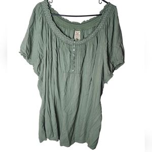 Faded Glory women's green puff sleeves  button front top size 3X
